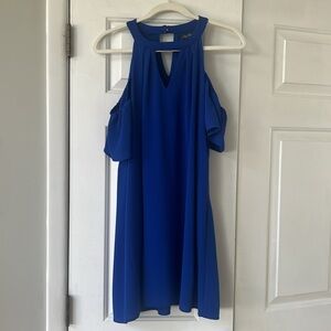 Lily Rose blue cold shoulder dress, size medium